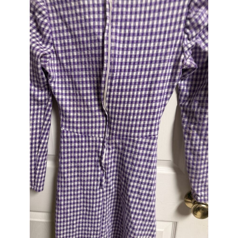 Vnt 70s Handmade Dress Gingham Maxi Cottagecore Flaws Purple Xs 32w Regency - Picture 9 of 10